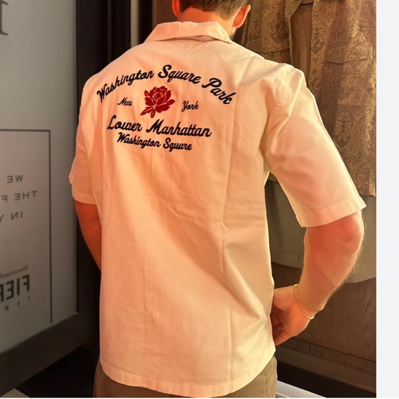 Abercrombie & Fitch Men's Cream Size M Camp Collar Workwear Embroidered Shirt - Picture 16 of 16